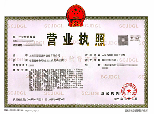 上海品牌管理公司營業(yè)執(zhí)照注冊資料